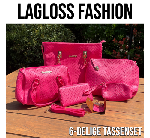 LaGloss LaGloss® 6-delige Tassenset Fuchsia Roze – Shopper, Handtas, Schoudertas, Clutch & Portemonnee – Imitatieleer