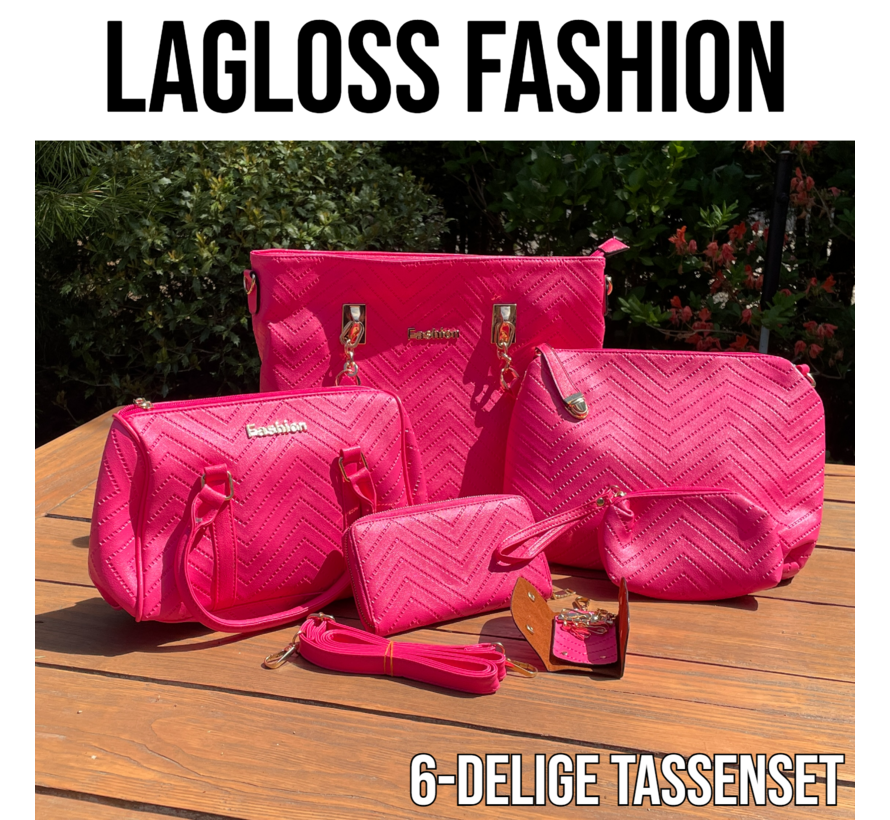 LaGloss® 6-delige Tassenset Fuchsia Roze – Shopper, Handtas, Schoudertas, Clutch & Portemonnee – Imitatieleer