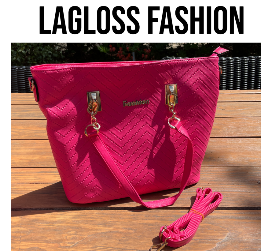 LaGloss® 6-delige Tassenset Fuchsia Roze – Shopper, Handtas, Schoudertas, Clutch & Portemonnee – Imitatieleer