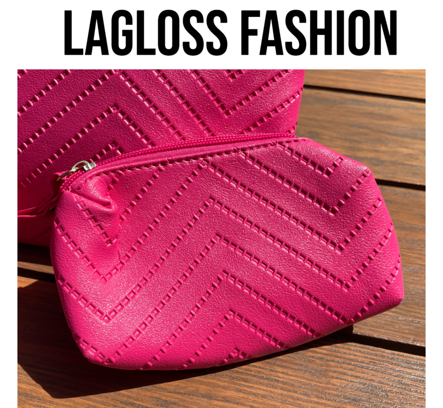 LaGloss® 6-delige Tassenset Fuchsia Roze – Shopper, Handtas, Schoudertas, Clutch & Portemonnee – Imitatieleer