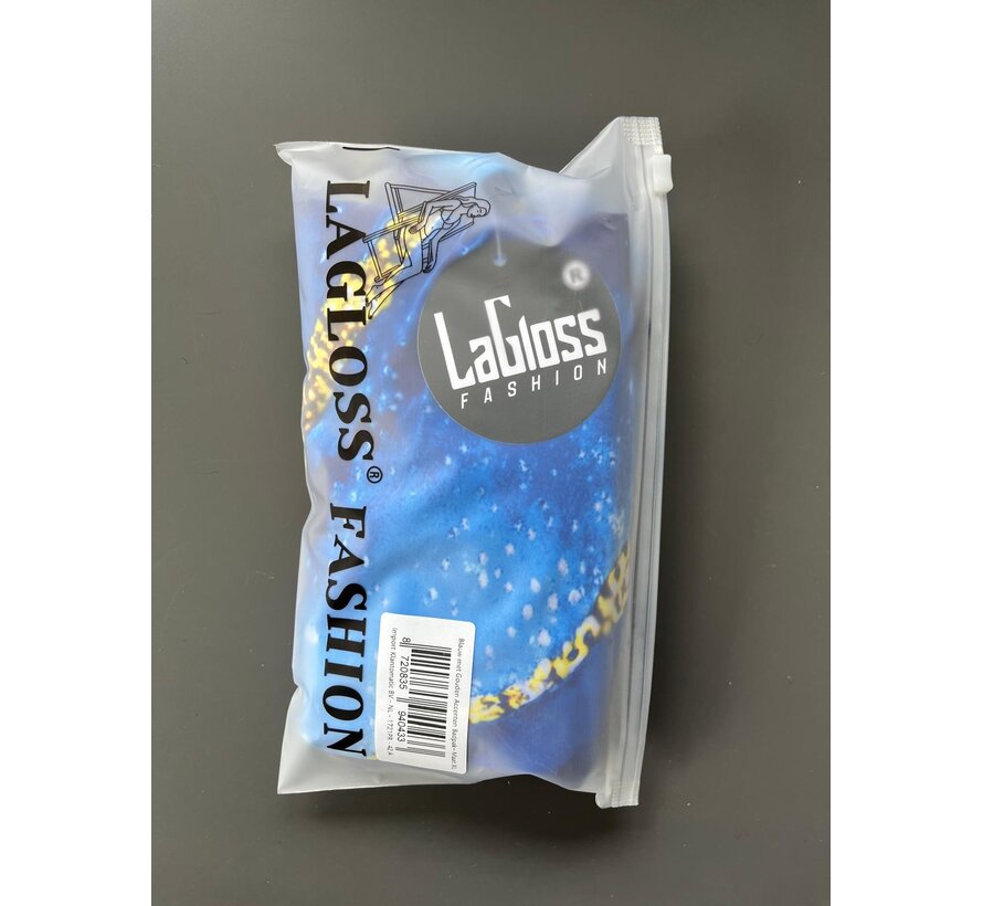 LaGloss® Blauw Gouden Badpak – Elegant Damesbadpak met Abstracte Print & Buikcontrole – Maat XL