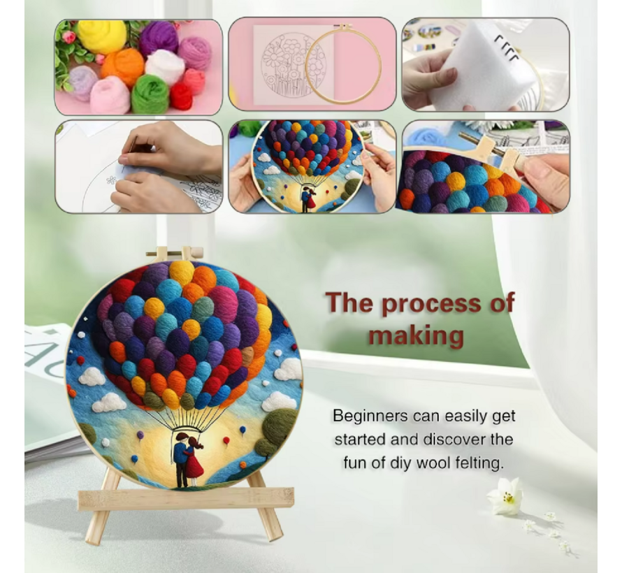 DIY Naaldvilt Wolvilt Pakket Romantisch Kleurrijke Ballon – Complete Starterset – Met Wol, Naalden, Borduurring & Handleiding – Creatief Hobbypakket voor Beginners & Gevorderden