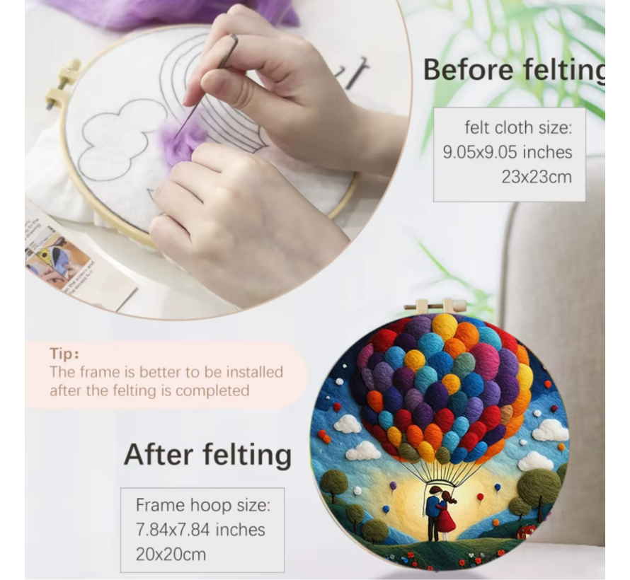 DIY Naaldvilt Wolvilt Pakket Romantisch Kleurrijke Ballon – Complete Starterset – Met Wol, Naalden, Borduurring & Handleiding – Creatief Hobbypakket voor Beginners & Gevorderden