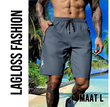 LaGloss Heren Sportshort Sneldrogend Donkergrijs – Maat L