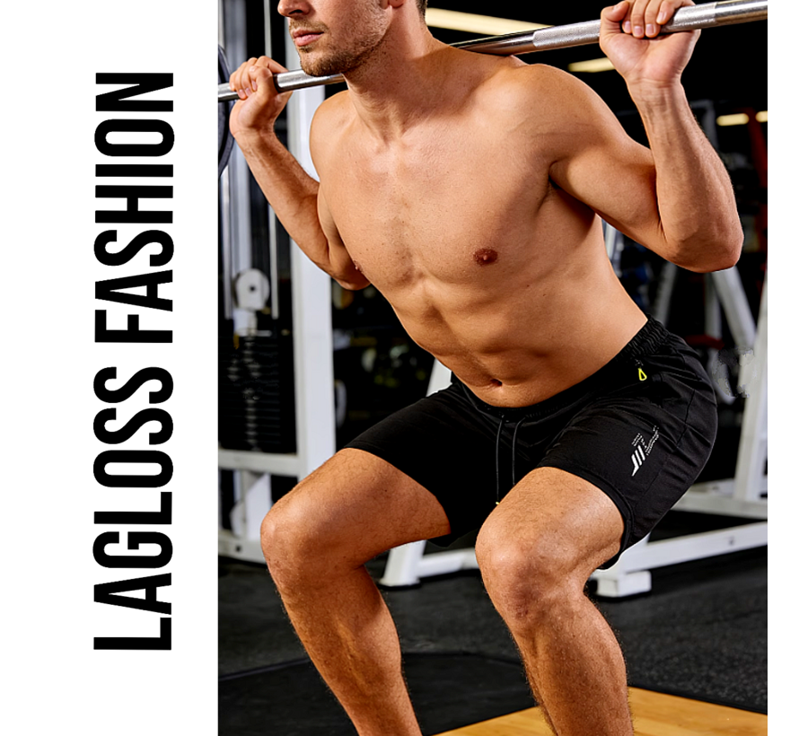 LaGloss® Heren Sportshort Sneldrogend Donkergrijs – met Ritszakken & Trekkoord – Zomermode – Sportmode – Maat XXL