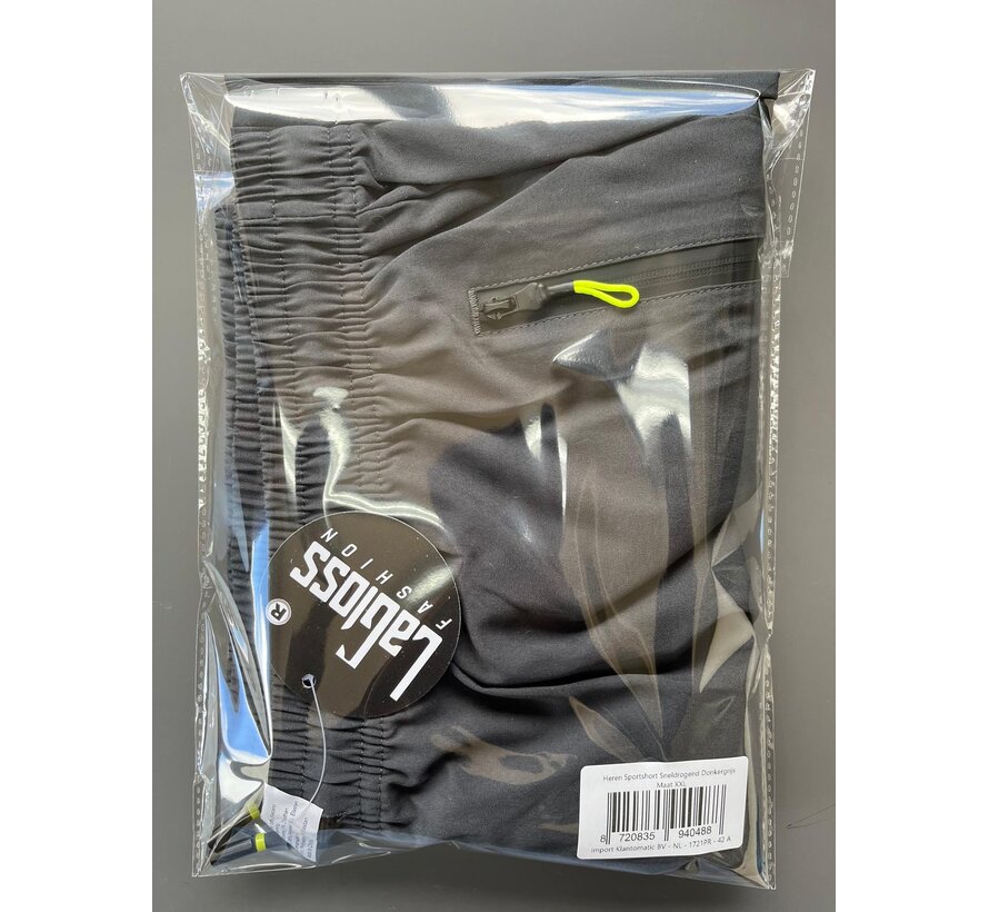 LaGloss® Heren Sportshort Sneldrogend Donkergrijs – met Ritszakken & Trekkoord – Zomermode – Sportmode – Maat XXL