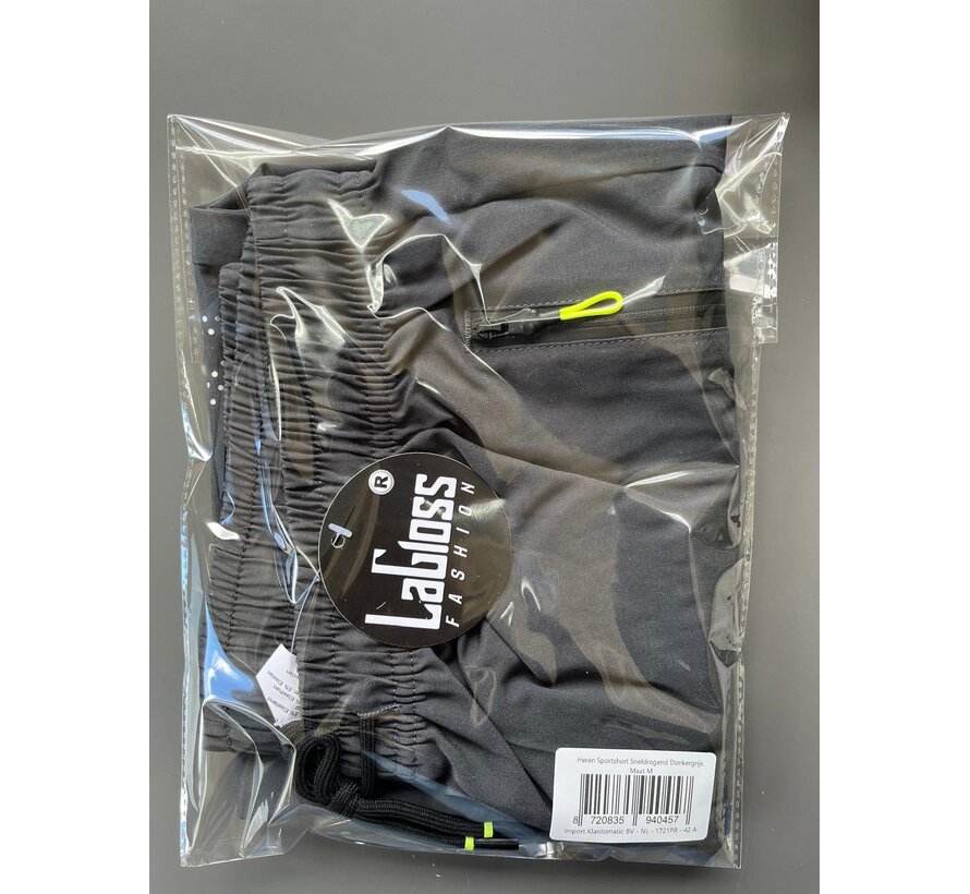LaGloss® Heren Zwemshort Sportshort Sneldrogend Donkergrijs – met Ritszakken & Trekkoord – Zomermode – Sportmode – Maat M
