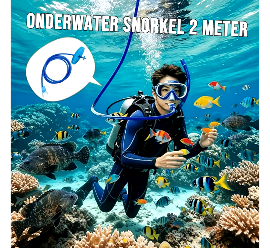 Duiksnorkel 2 Meter – Onderwater Ademhalingsbuis met Siliconen Mondstuk Blauw