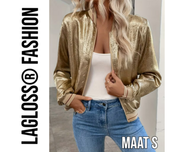 LaGloss Gouden Metallic Bomberjack Dames met rode strepen – Maat S