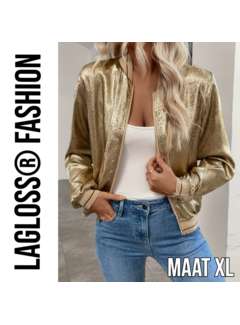 LaGloss Gouden Metallic Bomberjack Dames met rode strepen – Maat XL
