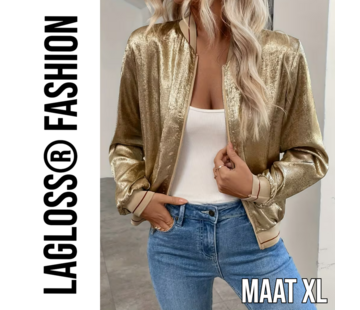 LaGloss Gouden Metallic Bomberjack Dames met rode strepen – Maat XL