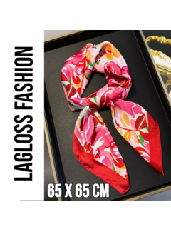 LaGloss Elegant Vierkante Roze Rood Bloemen Sjaal - 65 x 65 cm