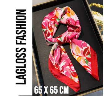 LaGloss Elegant Vierkante Roze Rood Bloemen Sjaal - 65 x 65 cm