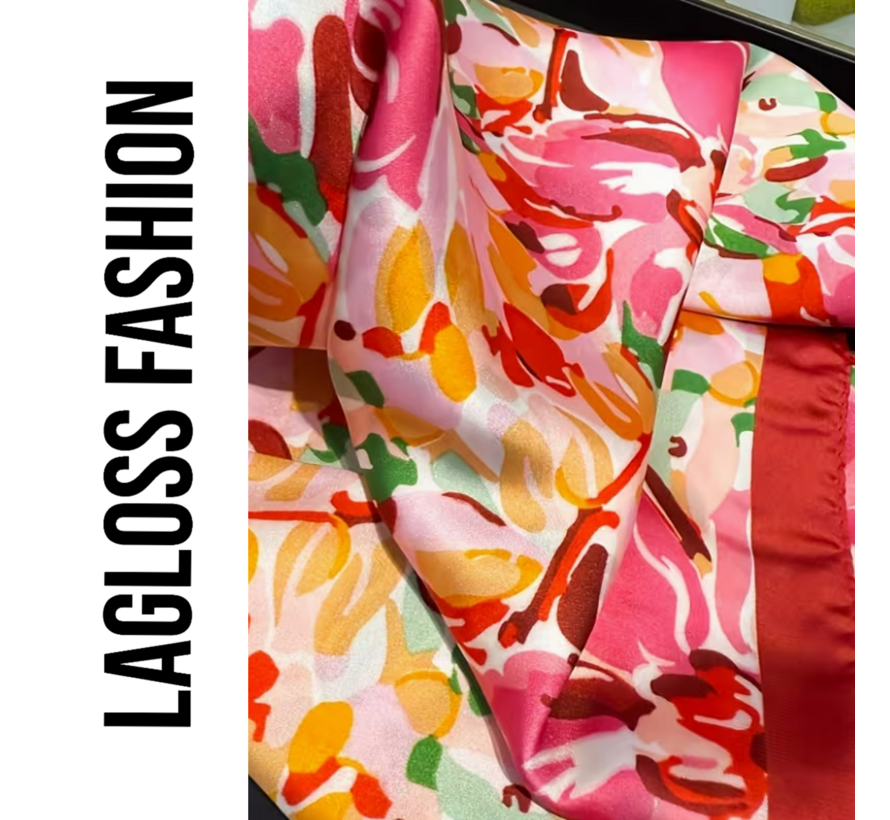 LaGloss® Elegant Roze Rood Bloemen Sjaal 65 x 65 cm – Vierkant – Satijnlook Damessjaal – Casual