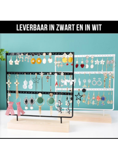 LaGloss Sieradenrekje met Houten Voet - 69 oorbellen - 3 Verdiepingen - Kleur Zwart