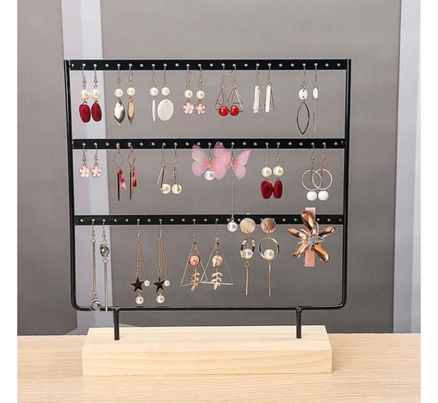 LaGloss® Oorbellenrekje Sieradenrekje Oorbellen Display Sieraden Organizer ZWART - 69 oorbellen HOUTEN VOET - 3 Verdiepingen - Kleur Zwart