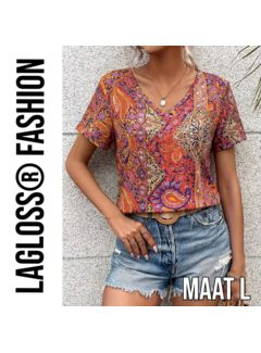 LaGloss Paisley Dames Blouse Oranje Rood – Maat L