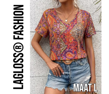 LaGloss Paisley Dames Blouse Oranje Rood – Maat L
