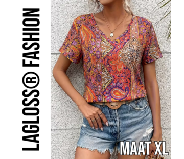 LaGloss Paisley Dames Blouse Oranje Rood – Maat XL