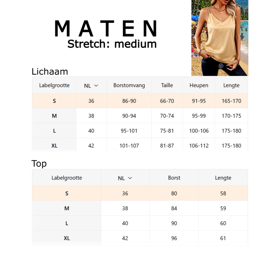 LaGloss® Satijnlook Camisole Top Champagne Beige – Elegante Mouwloze Top met V-Hals – Maat S