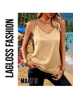 LaGloss Satijnen Camisole Top Champagne Beige – Maat S