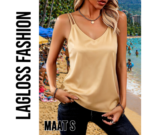 LaGloss LaGloss® Satijnlook Camisole Top Champagne Beige – Elegante Mouwloze Top met V-Hals – Maat S