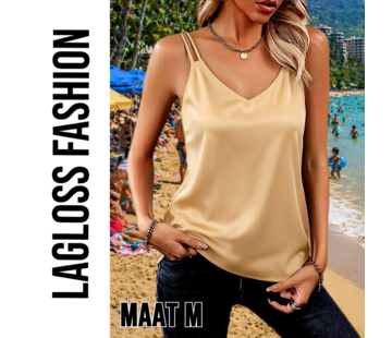 LaGloss Satijnen Camisole Top Champagne Beige – Maat M