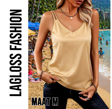 LaGloss Satijnen Camisole Top Champagne Beige – Maat M