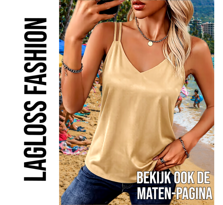 LaGloss® Satijnlook Camisole Top Champagne Beige – Elegante Mouwloze Top met V-Hals – Maat XL