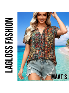 LaGloss Elegante Paisley Blouse Dames – Retro Print – Maat S