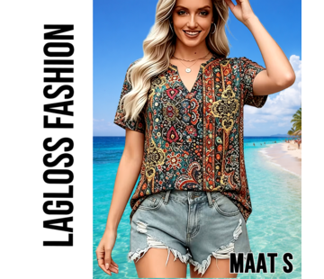 LaGloss Elegante Paisley Blouse Dames – Retro Print – Maat S