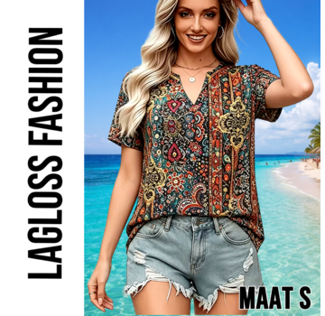 LaGloss Elegante Paisley Blouse Dames – Retro Print – Maat S