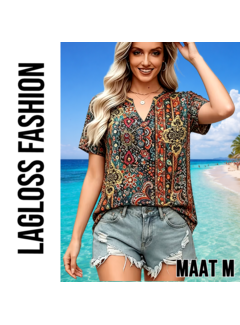 LaGloss Elegante Paisley Blouse Dames – Retro Print – Maat M
