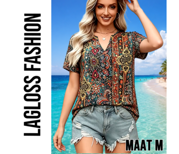 LaGloss Elegante Paisley Blouse Dames – Retro Print – Maat M
