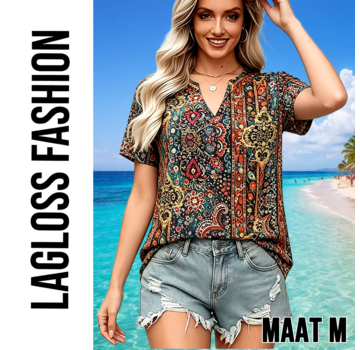 LaGloss Elegante Paisley Blouse Dames – Retro Print – Maat M