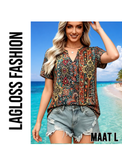 LaGloss Elegante Paisley Blouse Dames – Retro Print – Maat L