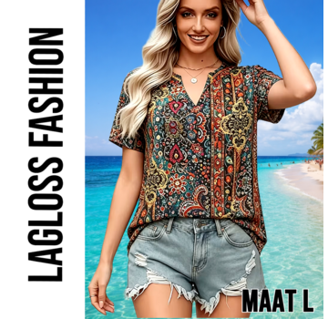 LaGloss Elegante Paisley Blouse Dames – Retro Print – Maat L
