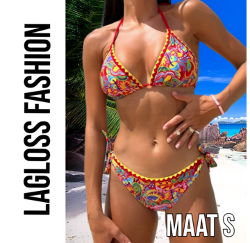 LaGloss 2-delig Retro Dames Bikini Rood – Maat S