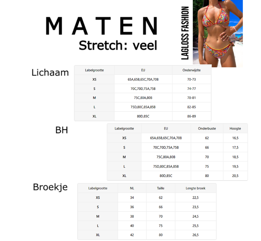 LaGloss® 2-delig Retro Dames Bikini Rood – Halter Bikini met Retroprint en Striksluiting – Beach Fashion – Strandmode – Maat L