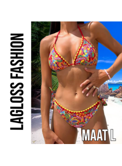 LaGloss 2-delig Retro Dames Bikini Rood – Maat L
