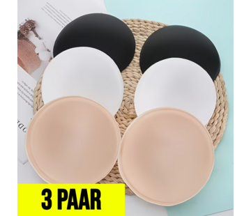 LaGloss 3 paar Waterproof BH Pads Rond - Wit, Beige, Zwart