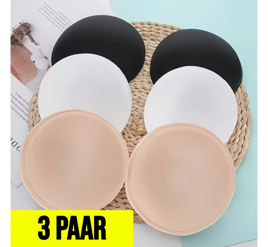 LaGloss® Waterproof BH Pads Rond – Set van 3 Paar in Wit, Beige, Zwart - Push Up Pads voor Bikini, Badpak & Sportbeha – 13,5 x 13,5 cm