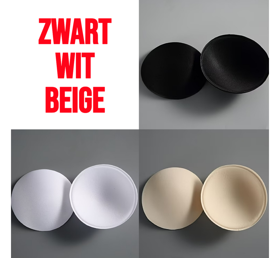 LaGloss® Waterproof BH Pads Rond – Set van 3 Paar in Wit, Beige, Zwart - Push Up Pads voor Bikini, Badpak & Sportbeha – 13,5 x 13,5 cm
