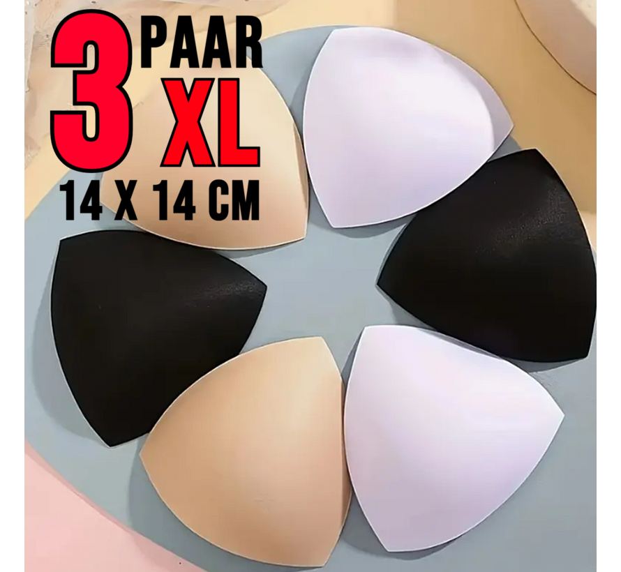 LaGloss® XL Waterproof BH Pads XL – Set van 3 Paar in Wit, Beige, Zwart - Push Up Pads voor Bikini, Badpak & Sportbeha
