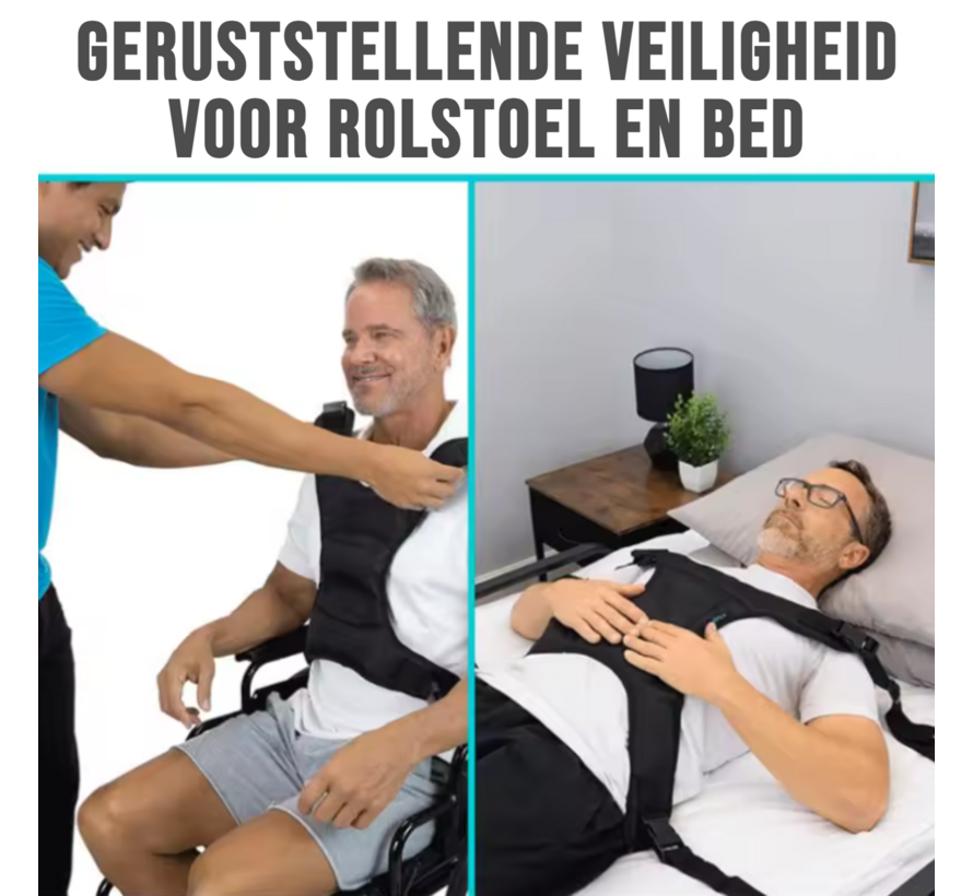 Allernieuwste.nl® Rolstoel Veiligheidsharnas – Verstelbare Anti-Val Veiligheidsgordel met Schouderbanden – Ondersteuningsvest voor Ouderen, Revalidatie & Patiëntenzorg