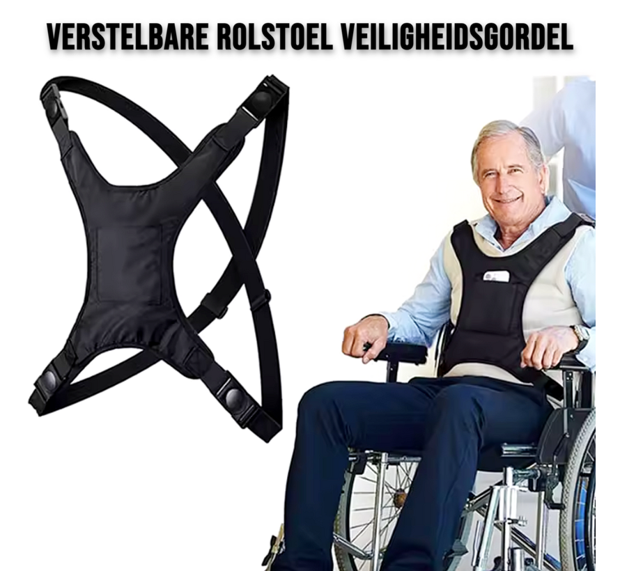 Allernieuwste.nl® Rolstoel Veiligheidsharnas – Verstelbare Anti-Val Veiligheidsgordel met Schouderbanden – Ondersteuningsvest voor Ouderen, Revalidatie & Patiëntenzorg