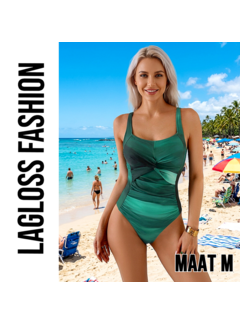 LaGloss Groen Tie-Dye Badpak Dames met Twist Detail – Maat M