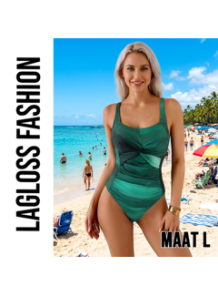 LaGloss Groen Tie-Dye Badpak Dames met Twist Detail – Maat L