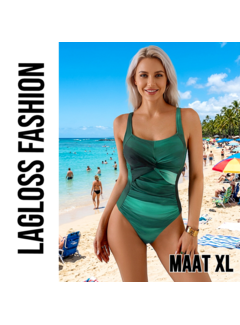 LaGloss Groen Tie-Dye Badpak Dames met Twist Detail – Maat XL
