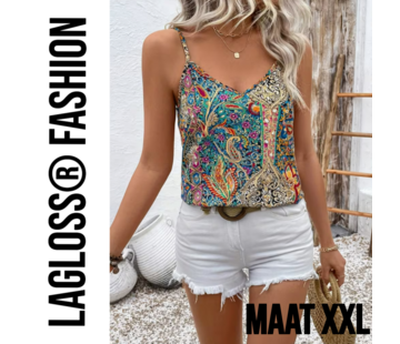 LaGloss Dames Paisley Top Dames Mouwloos met V-Hals - Maat XXL